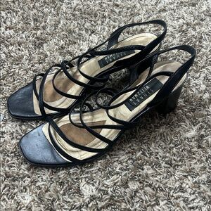 Stuart Weitzman Black Strappy Block Heels Sz 9